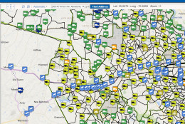 Virginia's snow plow tracker system gives users access to road conditions via live traffic cameras. It shows the locations of trucks depicted in various colors to denote whether they're actively plowing. Streets are shown in various colors that reflect whether plowing is complete, in progress, or not yet started. (Courtesy of the Virginia Department of Transportation)