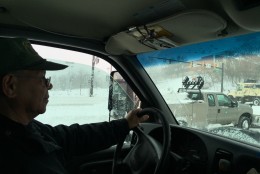 Plow driver Oscar Ramos, a resident of Prince George's County, Md., anticpates plow work will continue well into the week. (WTOP/Max Smith)