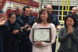 Fairfax County fire department recognized Charlotte Heffelmire for her act of heroism that helped save six lives. (Courtesy Fairfax County Fire Department)
