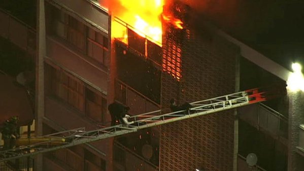 Fire crews fought a blaze and rescued residents at a fire in the 9200 block of New Hampshire Avenue in Adelphi Wednesday. (Courtesy NBC Washington)