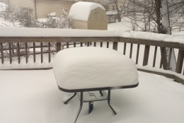 Snowfall accumulations in Centreville, Virginia. (Courtesy WTOP listener Erika Jackson)