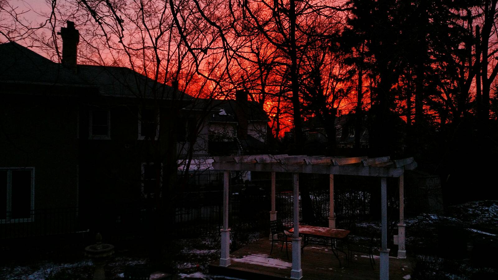 "Red sky in the morning, sailor's take warning." Sunrise in DC ahead of the snowstorm. (Courtesy WTOP listener)