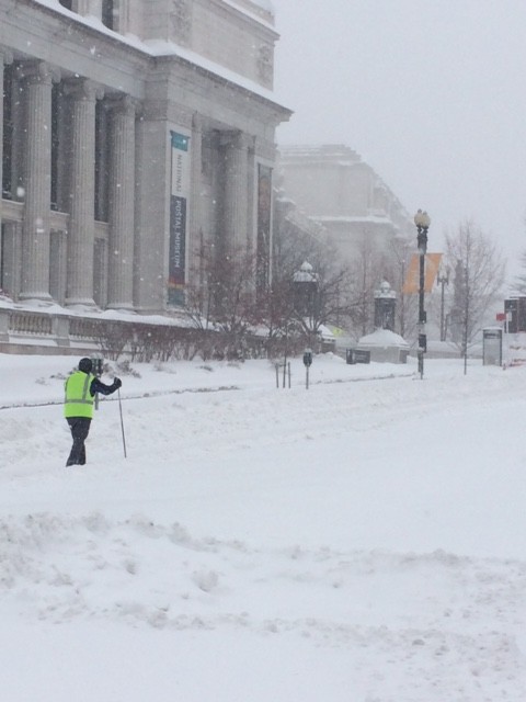 A man on skis is seen on Massachusetts Avenue in D.C. (WTOP/Steve Dresner)
