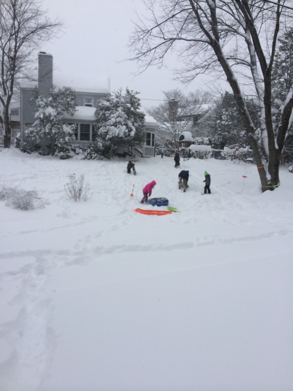 Kids take advantage of historic snow fall with sleds and coasters on Saturday, Jan. 23, 2016 (WTOP/Dick Uliano)