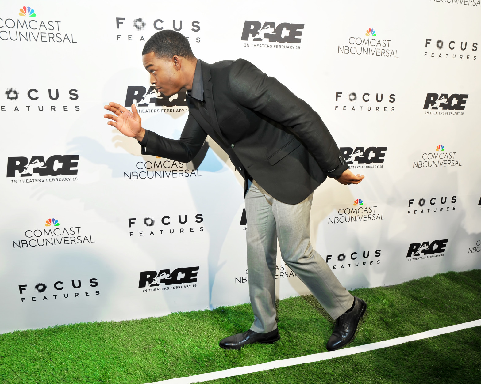 Actor Stephan James strikes a pose on the red carpet track at the Feb. 3, 2016 screening of "Race." (Courtesy Shannon Finney, www.shannonfinneyphotography.com)