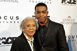 Gloria Owens, daughter of Jesse Owens, with actor Stephan James at the Feb. 3, 2016 screening of "Race." (Courtesy Shannon Finney, www.shannonfinneyphotography.com)