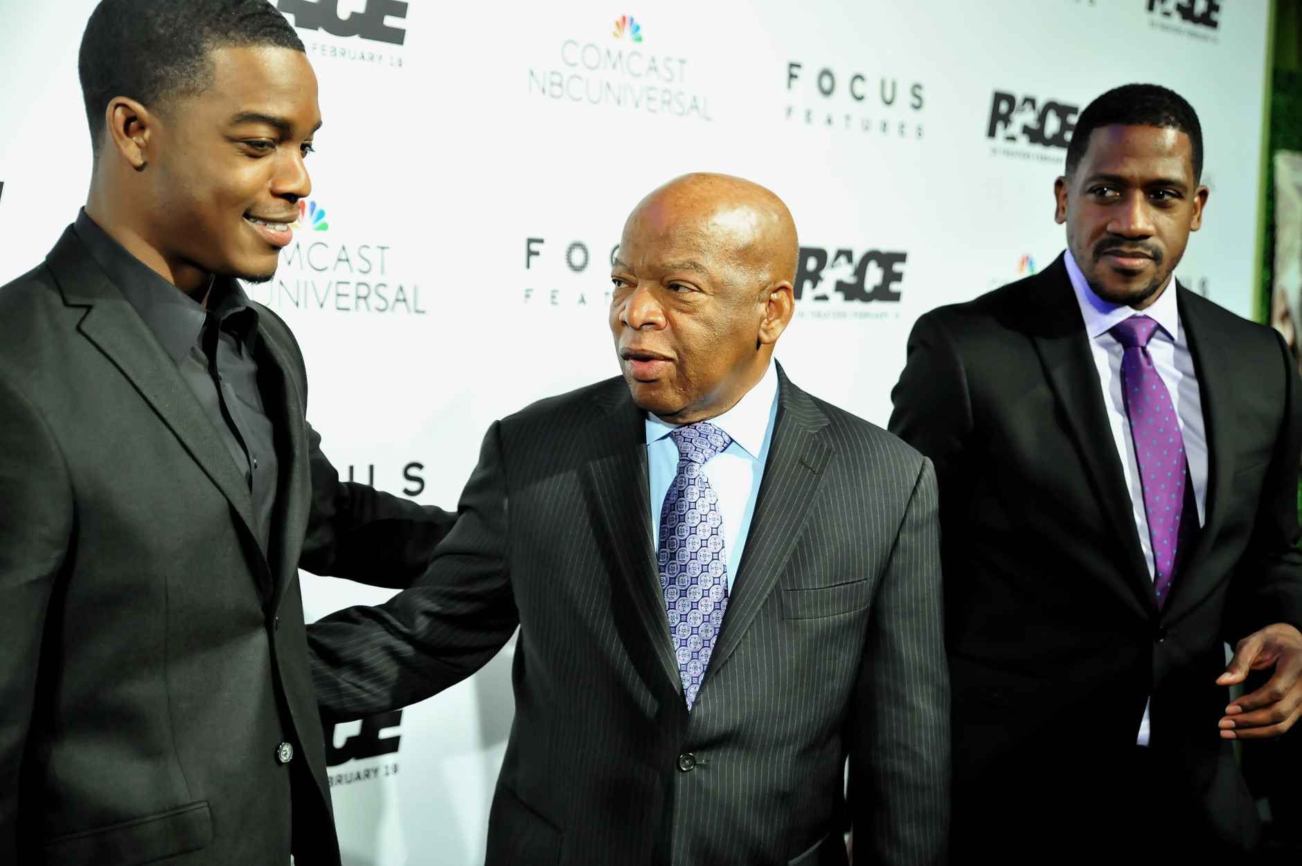 Actor Stephan James is greeted by Congressman John Lewis. (Courtesy Shannon Finney, www.shannonfinneyphotography.com)