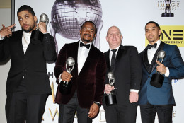 PASADENA, CA - FEBRUARY 05: Actor O'Shea Jackson Jr., director F. Gary Gray, producer Scott Bernstein, and actor Neil Brown Jr. pose in the press room at the 47th NAACP Image Awards at Pasadena Civic Auditorium on February 5, 2016 in Pasadena, California.  (Photo by Jason LaVeris/FilmMagic)