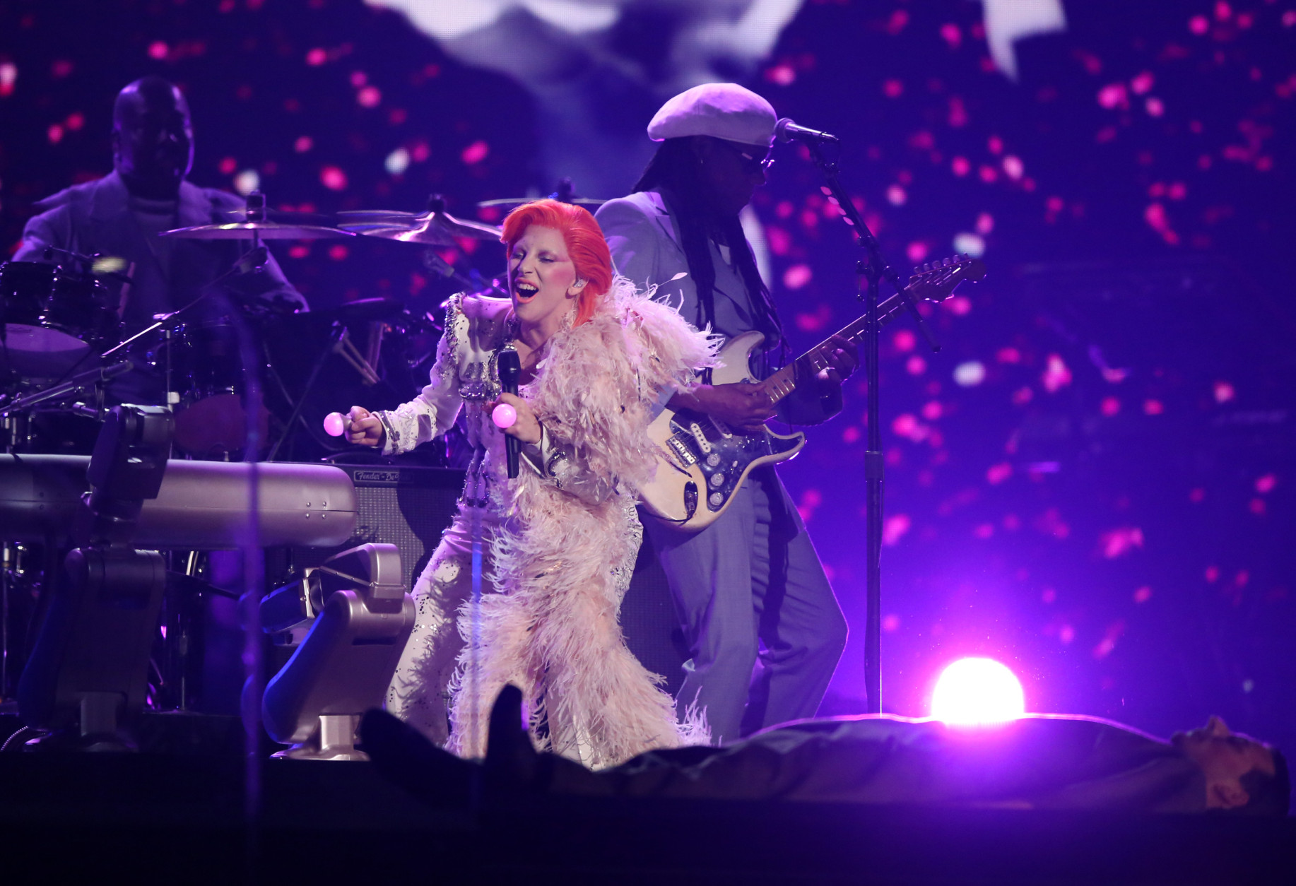 Lady Gaga performs a tribute to David Bowie at the 58th annual Grammy Awards on Monday, Feb. 15, 2016, in Los Angeles. (Photo by Matt Sayles/Invision/AP)