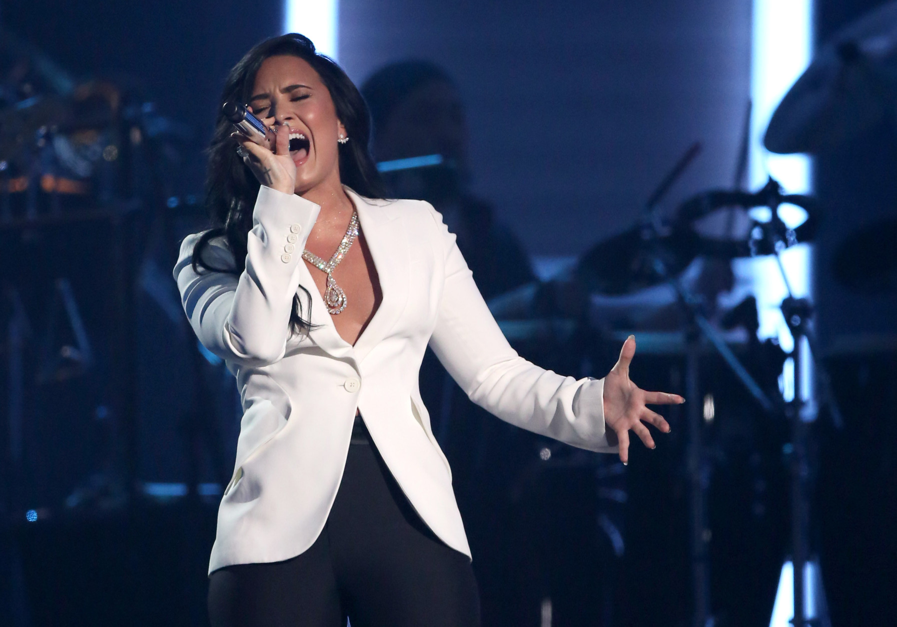 Demi Lovato performs "Hello" during a tribute to MusiCares Person of the Year honoree Lionel Richie at the 58th annual Grammy Awards on Monday, Feb. 15, 2016, in Los Angeles. (Photo by Matt Sayles/Invision/AP)