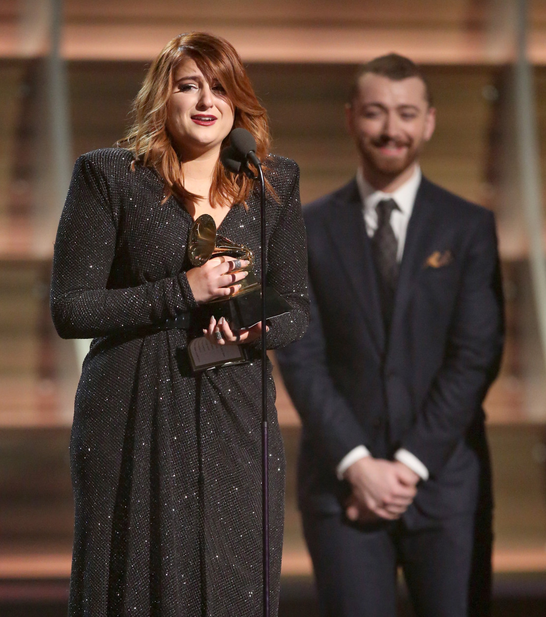 Meghan Trainor accepts the award for best new artist at the 58th annual Grammy Awards on Monday, Feb. 15, 2016, in Los Angeles. (Photo by Matt Sayles/Invision/AP)