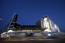 Levi's Stadium is decorated for the Super Bowl Tuesday, Feb 2, 2016 in Santa Clara, Calif. The Denver Broncos will play the Carolina Panthers in the NFL Super Bowl 50 football game Sunday, Feb. 7, 2015, at Levi's Stadium. (AP Photo/Marcio Jose Sanchez)