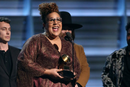Brittany Howard of The Alabama Shakes accepts the award for best rock performance for Dont Wanna Fight at the 58th annual Grammy Awards on Monday, Feb. 15, 2016, in Los Angeles. (Photo by Matt Sayles/Invision/AP)