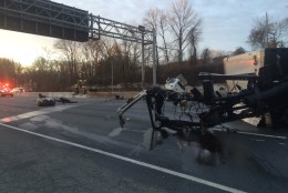 Two lanes of the Inner Loop have reopened, but the Outer Loop remains closed as of 7:30 a.m. Feb. 19, 2016. (Courtesy Montgomery County Fire and Rescue)