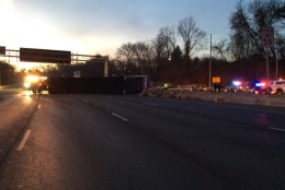 A fatal truck crash has closed both loops of the Capital Beltway early Friday, Feb. 19, 2016. (Courtesy of Montgomery County Fire and Rescue Service)