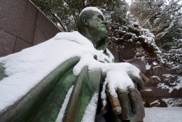 Snow on statue at Franklin Roosevelt memorial