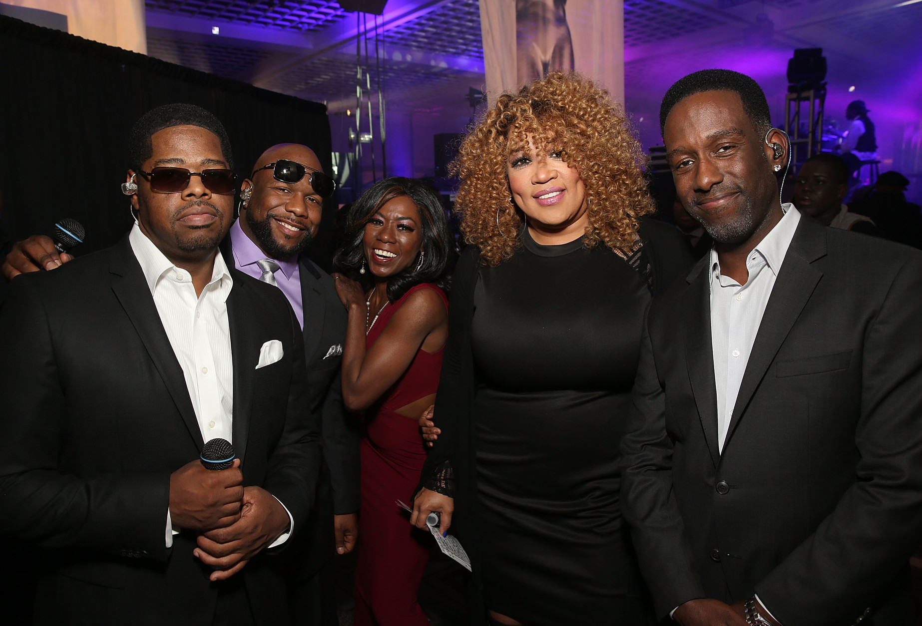 PASADENA, CA - FEBRUARY 05: (L-R) Singer Nathan Morris, singer Wanya Morris, actress Melanie Comarcho, actress Kym Whitley and singer Shawn Stockman attend the 47th NAACP Image Awards Presented By TV One After Party at the Pasadena Civic Auditorium on February 5, 2016 in Pasadena, California.  (Photo by Jesse Grant/Getty Images for NAACP Image Awards)