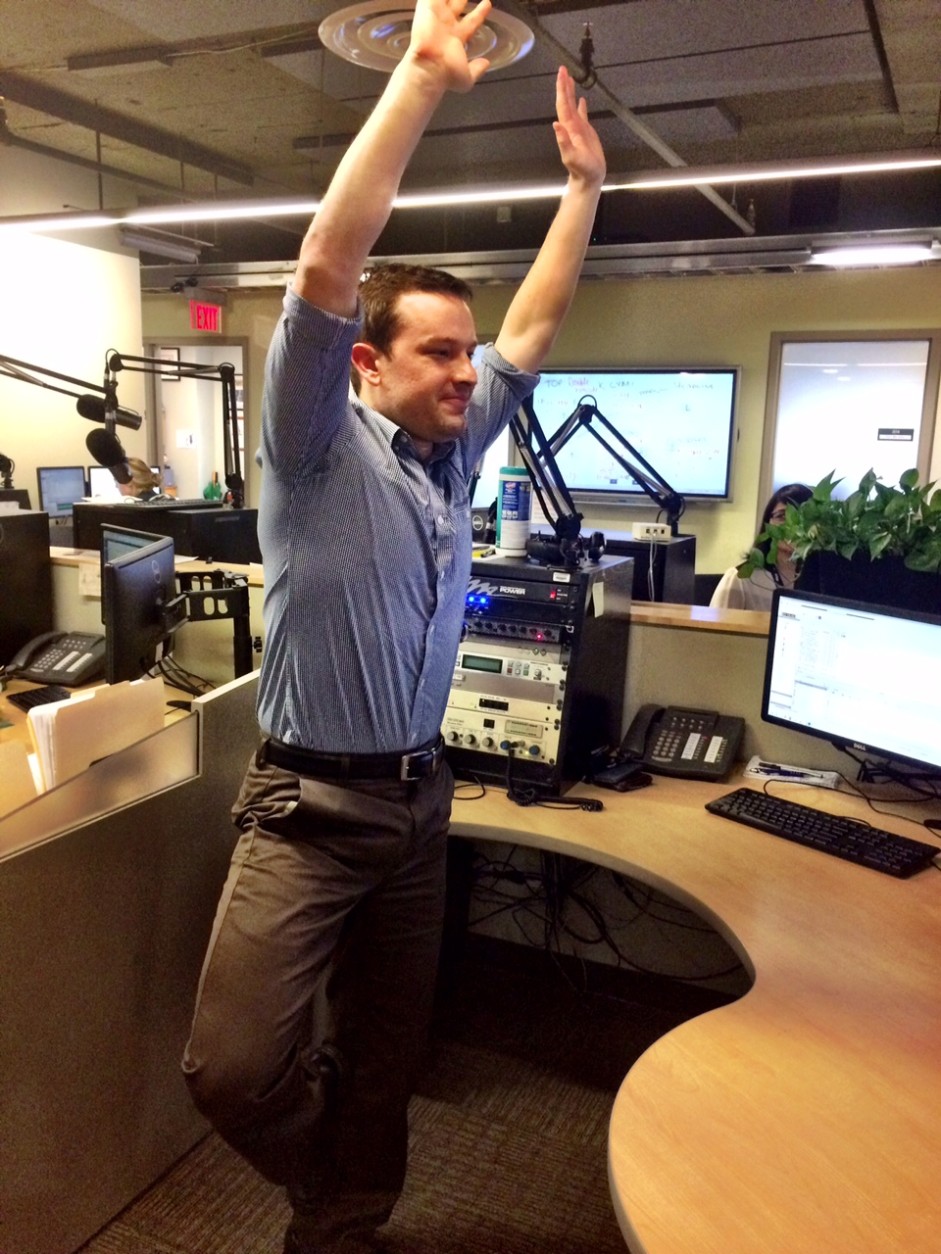 Challenge your balance with a tree pose at work. (WTOP/Rachel Nania)
