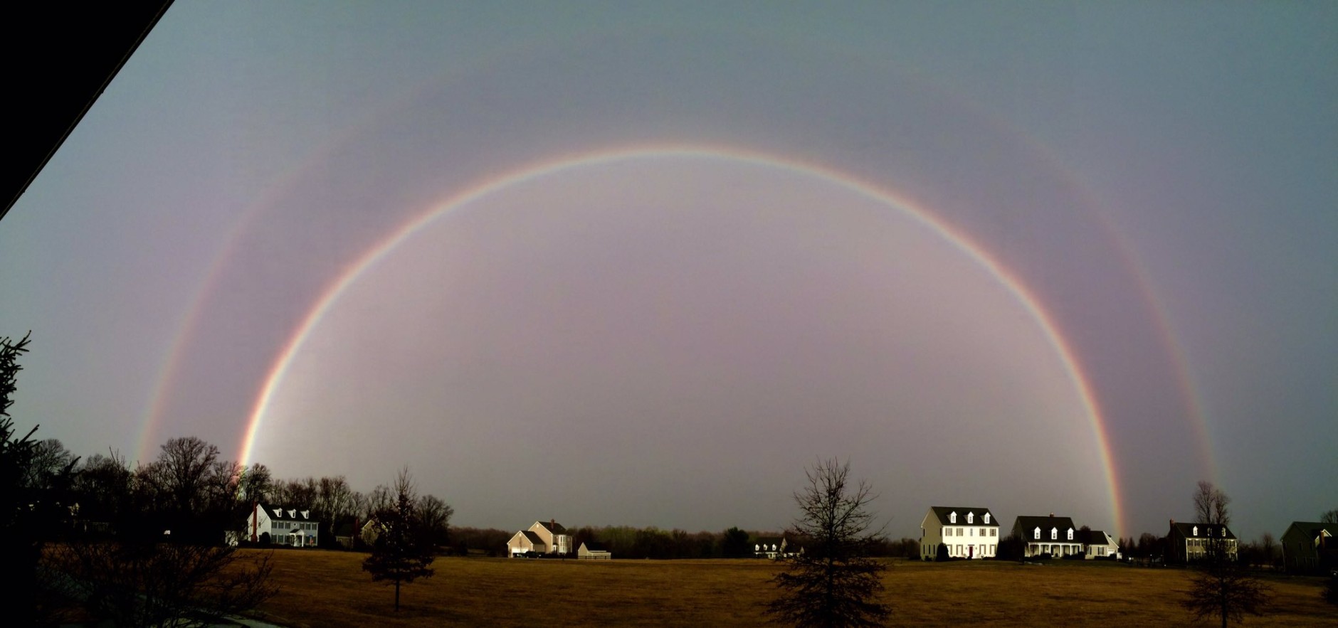 A rainbow Thursday morning in Lovettsville, in Loudoun County, Virginia. (David Carmichael via Twitter)