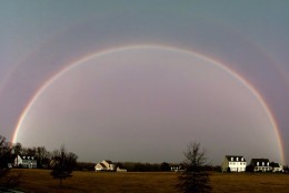 A rainbow Thursday morning in Lovettsville, in Loudoun County, Virginia. (David Carmichael via Twitter)