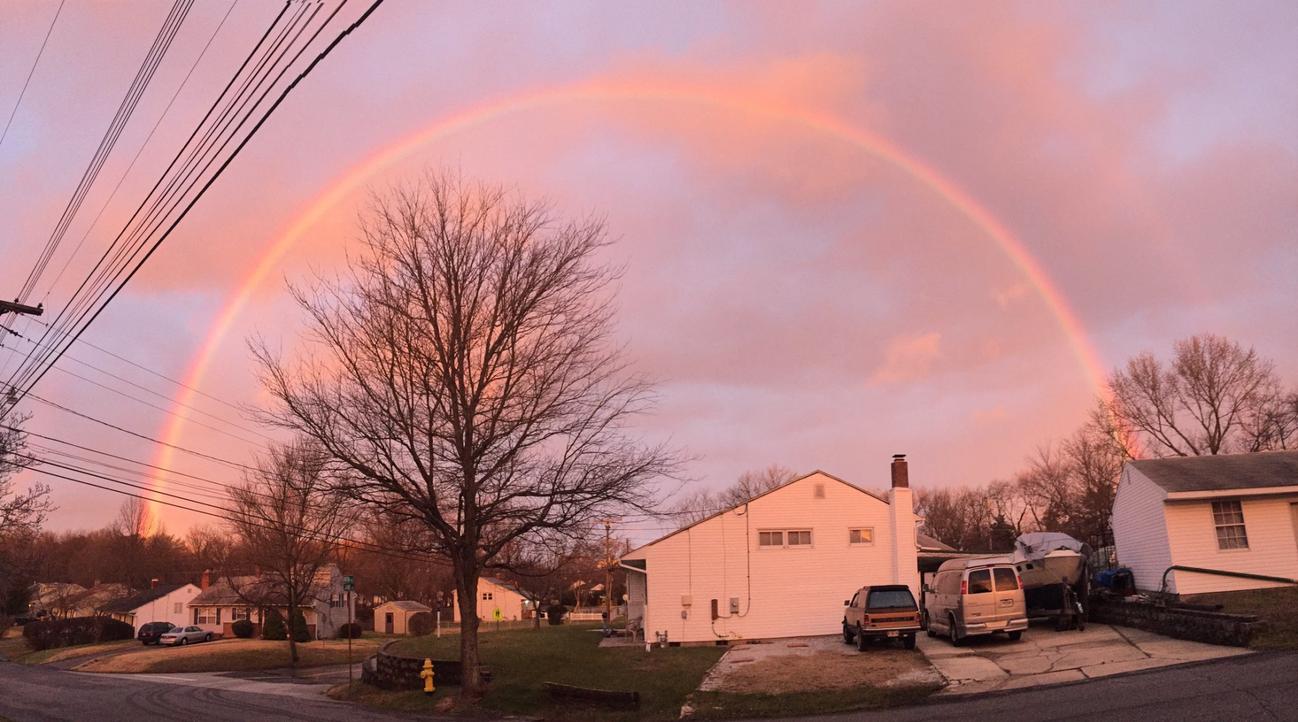 An early-morning rainbow in Odenton, Maryland. (Bryan Patrick via Twitter)