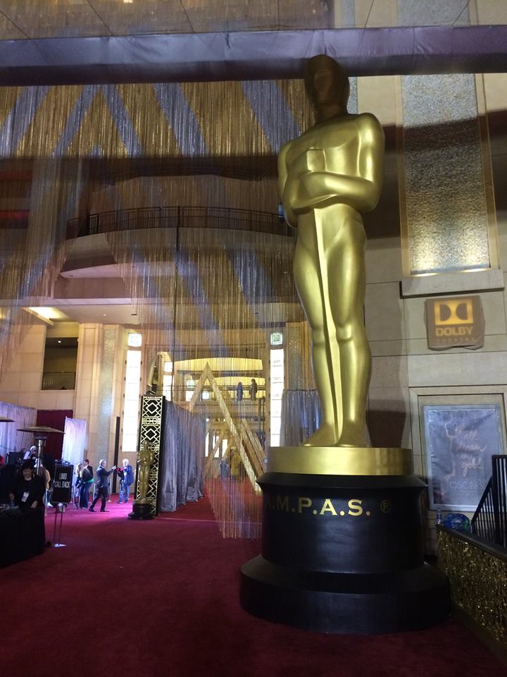 Oscar towers over the red carpet at the Dolby Theatre after the ceremony. (WTOP/Jason Fraley)