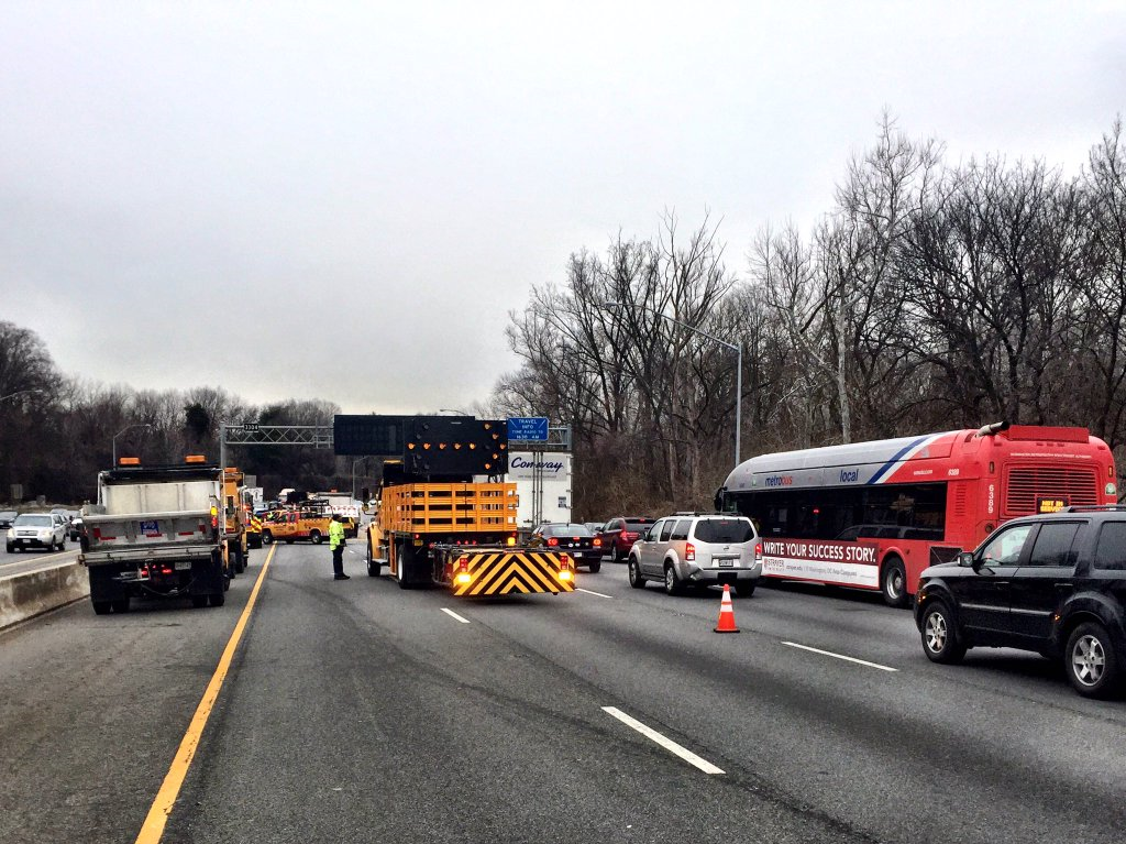 Two right lanes of the Outer Loop, and all lanes of the Inner Loop, of the Capital Beltway reopened at about 10 a.m. after a fatal tractor-trailer crash. (WTOP/Neal Augenstein)
