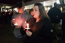 A candlelight vigil was held for Prince William County officer Ashley Guindon at the Sean T. Connaughton Community Plaza in Woodbridge, Va. on Sunday, Feb. 28, 2016. (WTOP/Kathy Stewart)