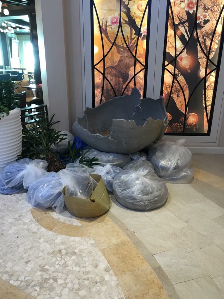 Several items are seen on the floor of the Anthem of the Seas after the cruise ship was rocked by a storm. (Courtesy Cassie Lauterette)