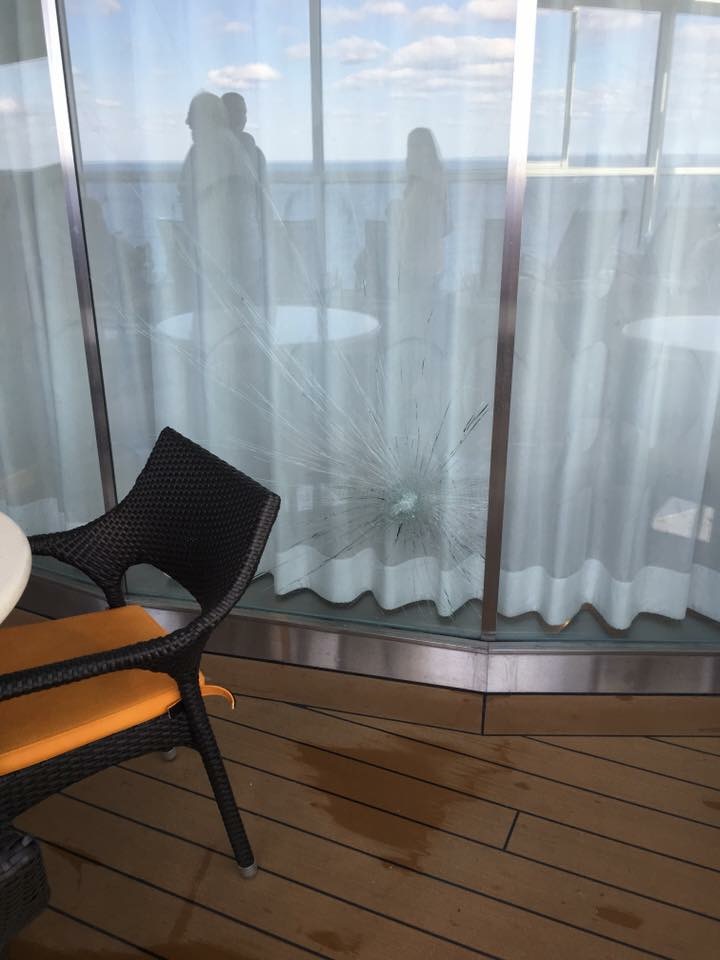 A photo of a window of the Anthem of the Seas cruise ship after a storm. (Courtesy Cassie Lauterette)