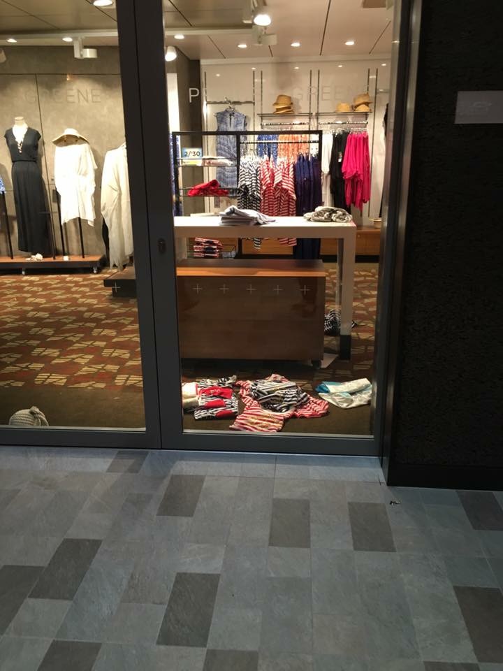 Clothes are seen on the floor of the Anthem of the Seas' store after the cruise ship was rocked by a storm. (Courtesy Cassie Lauterette)