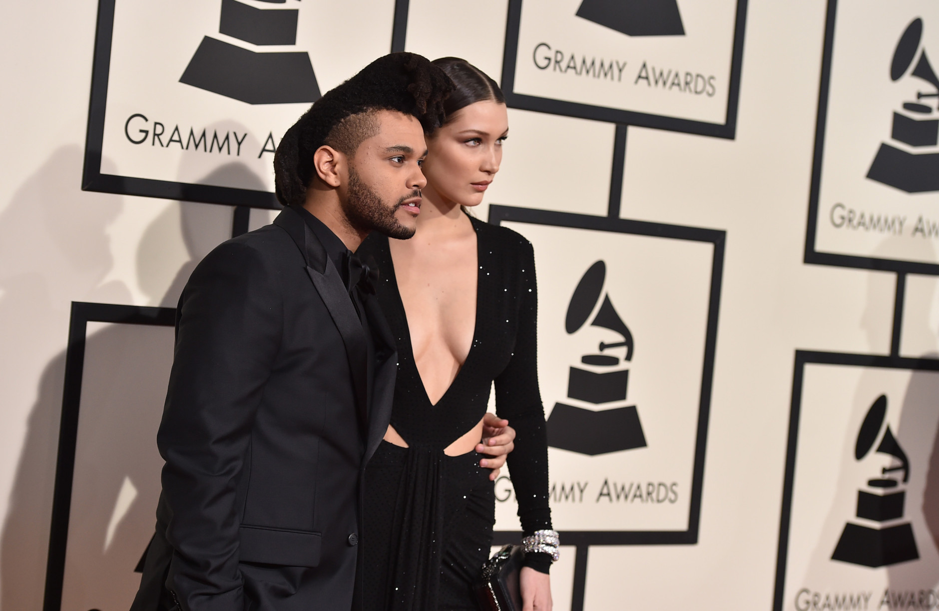 The Weeknd, left, and Bella Hadid arrive at the 58th annual Grammy Awards at the Staples Center on Monday, Feb. 15, 2016, in Los Angeles. (Photo by Jordan Strauss/Invision/AP)