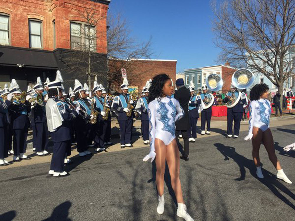 Eastern High School marching band at the D.C. streetcar opening ceremony. (WTOP/Max Smith)