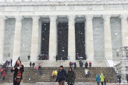 snowy photo of Lincoln Memorial