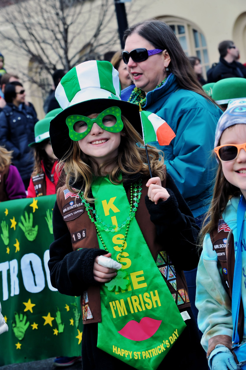Local Girl Scout troops showed their Irish spirit and sold lots of cookies at the Ballyshaners Annual Old Town Alexandria Saint Patrick’s Day Parade on Saturday, March 5, 2016. (Photo Shannon Finney/Shannon Finney Photography)