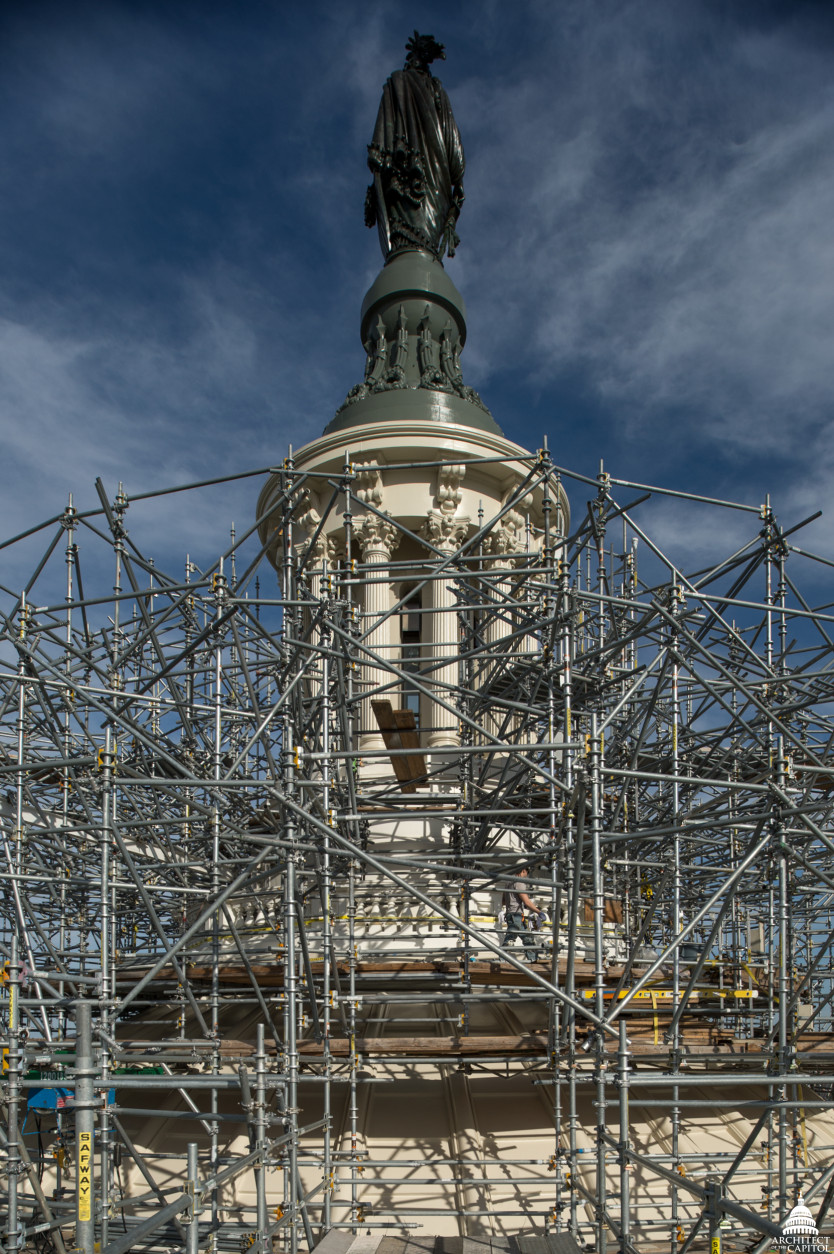 Scaffolding begins to come down from the Capitol dome. (Architect of the Capitol)