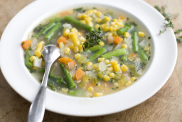 This March 3, 2014, photo shows spring corn soup in Concord, N.H. (AP Photo/Matthew Mead)