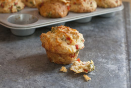 This June 9, 2014 photo shows broccoli cheddar breakfast muffins in Concord, N.H. (AP Photo/Matthew Mead)