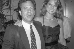 Model Christie Brinkley arrives with singer Billy Joel for a surprise birthday party in his honor at New York's Water Club, May 10, 1983. It was Joel's 34th birthday. (AP Photo/Ron Frehm)