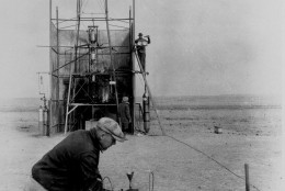 Dr. Robert H. Goddard is pictured working on his experimental rockets in Roswell, N.M. in an undated photo. (AP Photo)