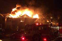 A three-=alarm fire destroyed four town houses in Brandywine, Maryland, early Thursday morning. (Prince George's Fire/EMS/Marc Bashoor)
