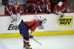 Washington Capitals left wing Alex Ovechkin (8), of Russia, skates with his head down after the Capitals lost to theMontreal Canadiens 2-1 in Game 7 of the NHL hockey playoff series, Wednesday, April 28, 2010, in Washington. (AP Photo/Nick Wass)