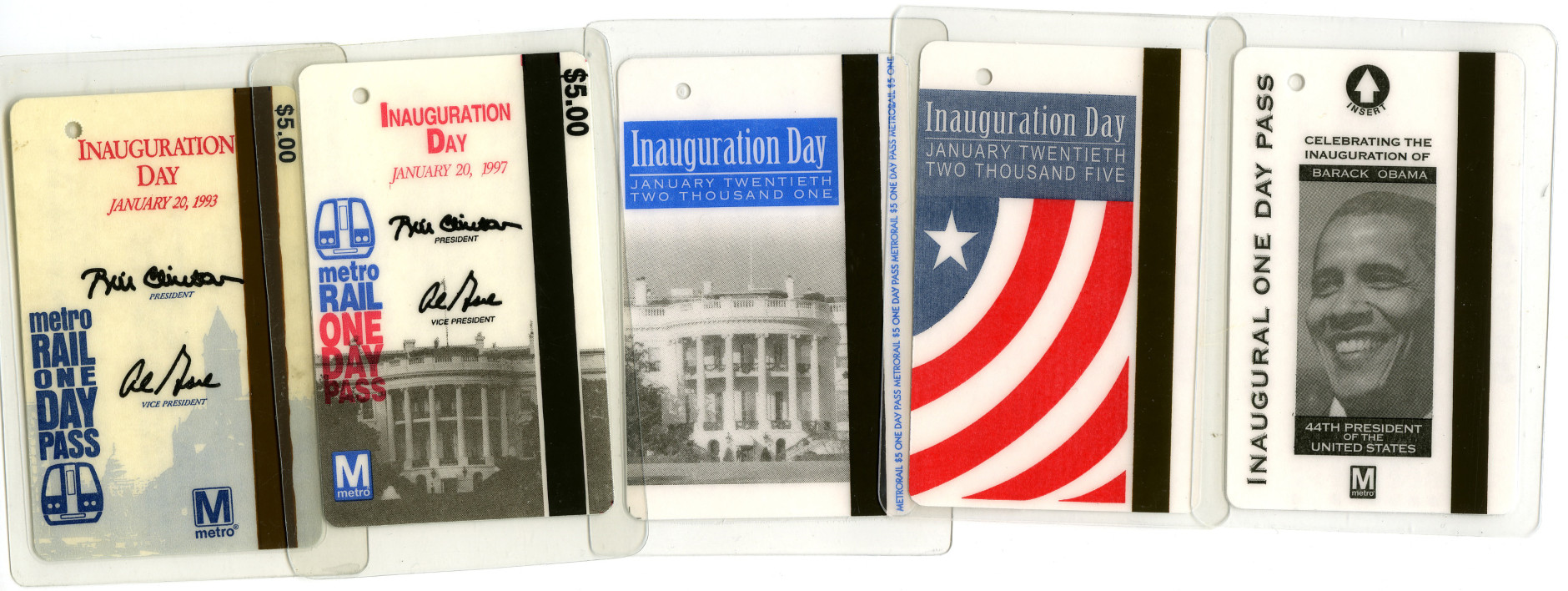 A look at the fare cards for Inauguration Day from 1993 - 2009. (Courtesy WMATA)