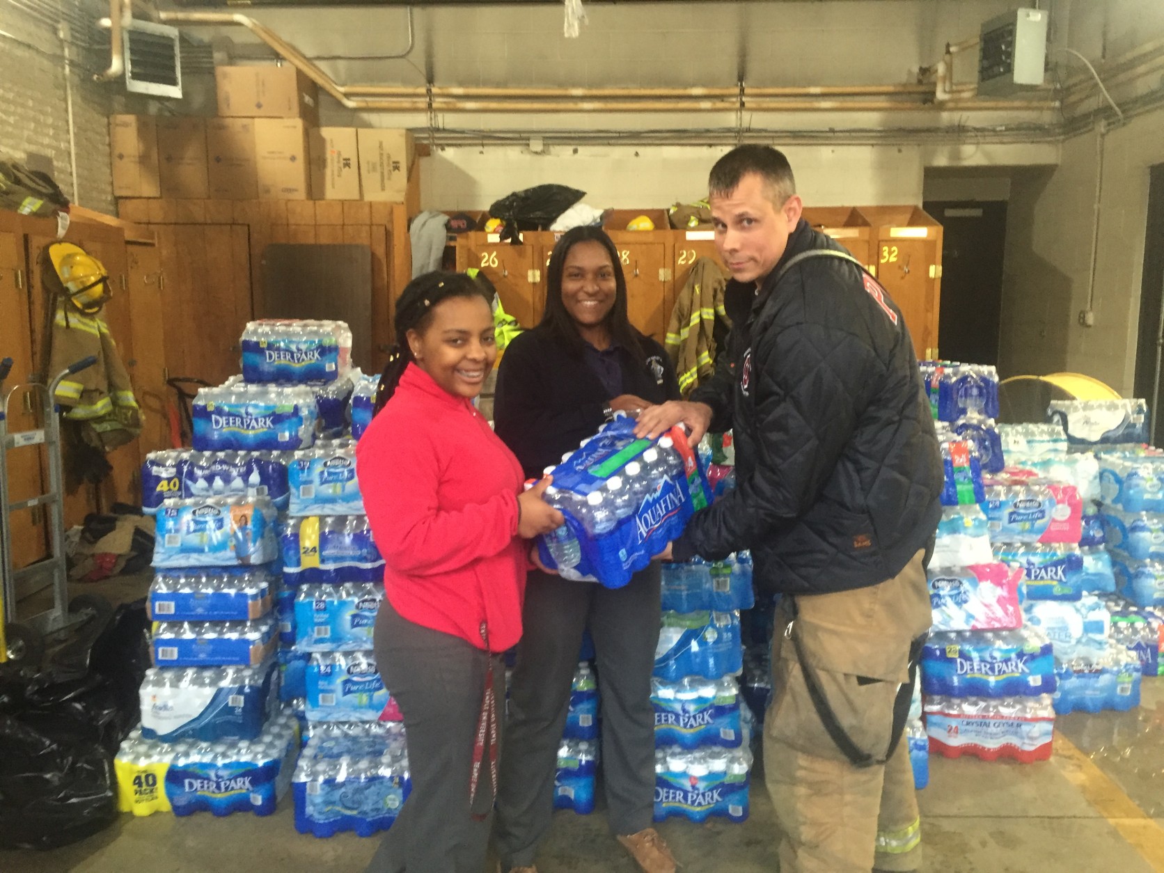 Local fire departments in Prince George's County are collecting water for Flint, Michigan. (WTOP/Mike Murillo)