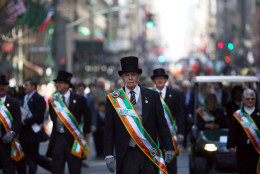 NEW YORK, NY - MARCH 17:  Participants march in the annual St. Patrick's Day parade, one of the largest and oldest in the world on March 17, 2016 in New York City. Now that a ban on openly gay groups has been dropped, New York Mayor Bill de Blasio is attending the parade for the first time since he became mayor in 2014. The parade goes up Fifth Avenue ending at East 79th Street and will draw an estimated 2 million spectators along its 35-block stretch.  (Photo by Spencer Platt/Getty Images)