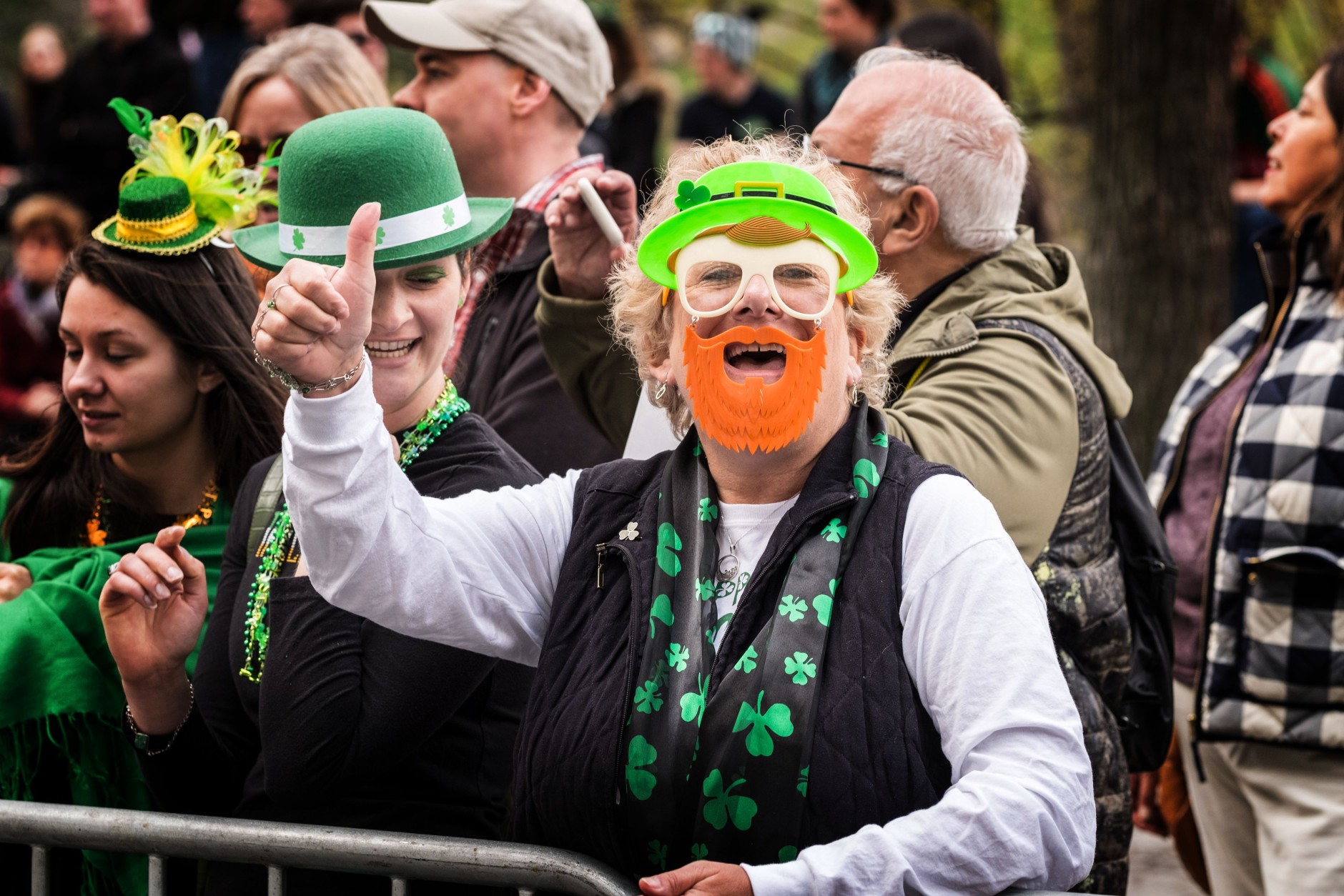 NEW YORK, NY - MARCH 17:  Attendees seen at the 255th annual St. Patrick's Day Parade along Fifth Avenue in New York City on March 17, 2016 in New York City.  (Photo by Larry Busacca/Getty Images)