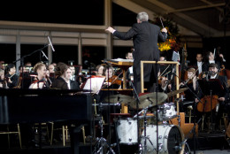 Marvin Hamlisch conducts the National Symphony Orchestra.  (Photo by Andrew Harrer-Pool/Getty Images)