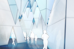 The "icebergs" are made of reusable materials like scaffolding and polycarbonate panels (commonly used to build greenhouses). (Courtesy National Building Museum)