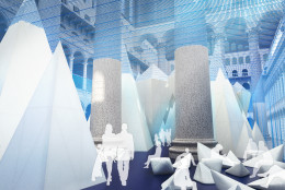 Part of the museum's Summer Block Party series, ICEBERGS will give the illusion of being underwater through a "water line" at 20 feet above the floor of the museum's Great Hall. (Courtesy of National Building Museum)