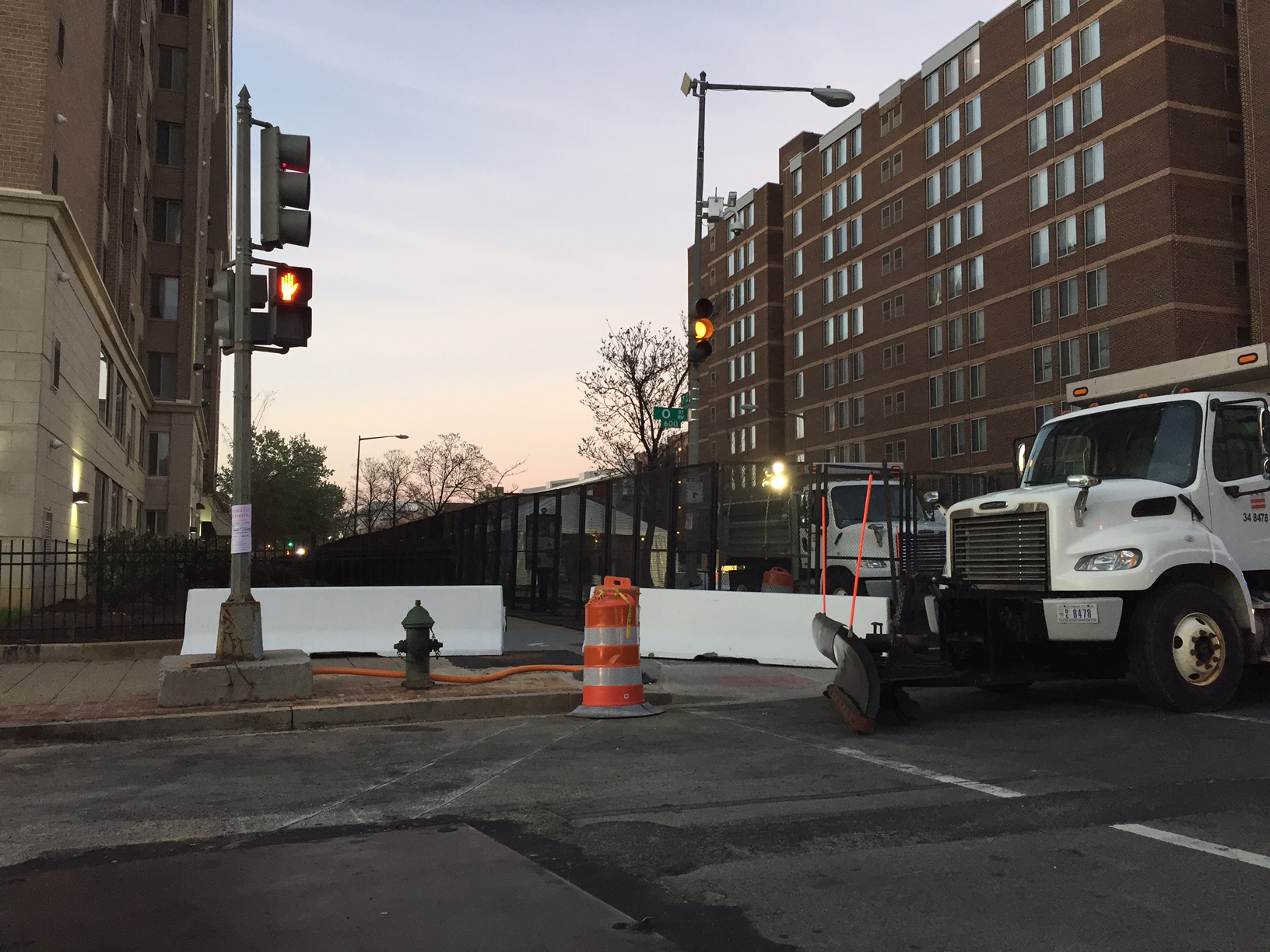 Concrete barriers are placed along roads for the Nuclear Security Summit. (WTOP/ Dennis Foley)
